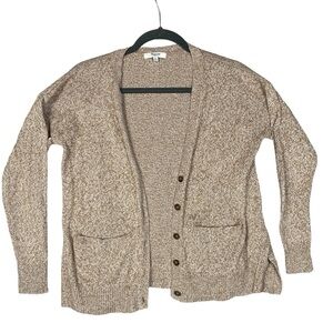 Madewell heathered brown cardigan with contrasting buttons minimalist basics